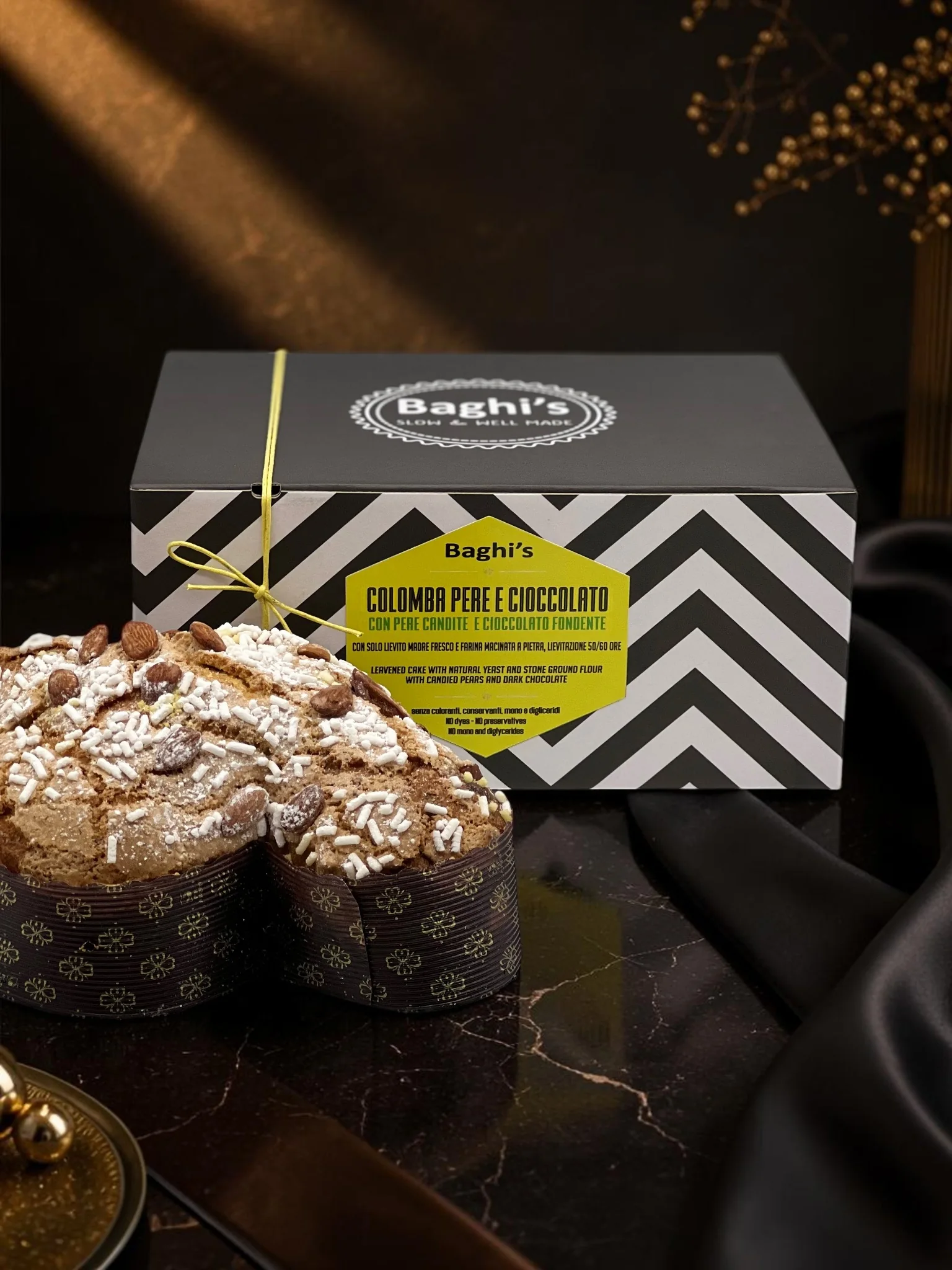 Colomba artigianale Baghi's Pere e Cioccolato con confezione