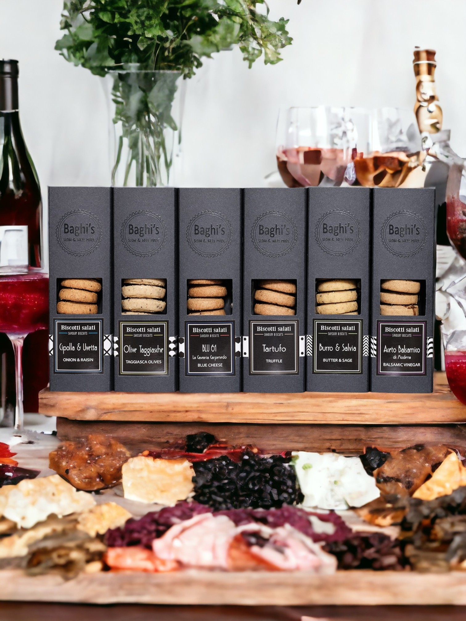 Biscotti salati gourmet artigianali Baghi's per aperitivo e degustazione